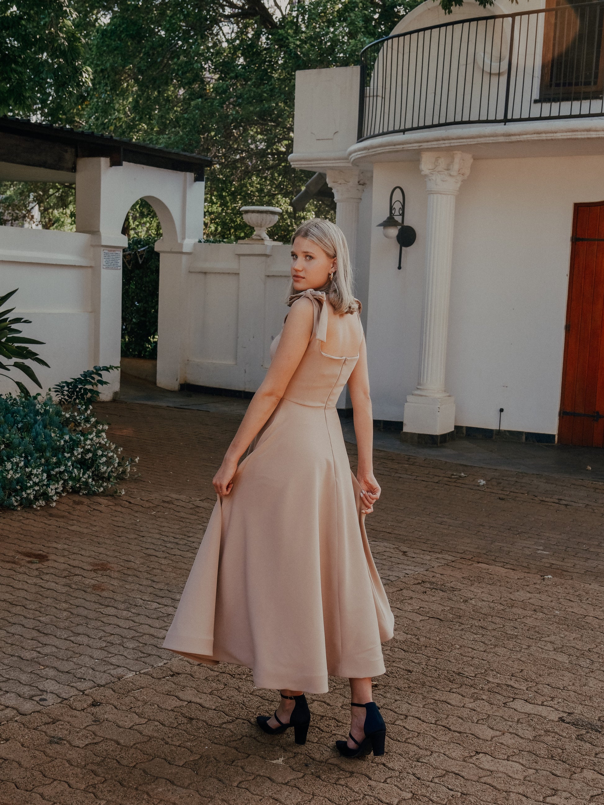 Sophia kitchen tea dress beige back