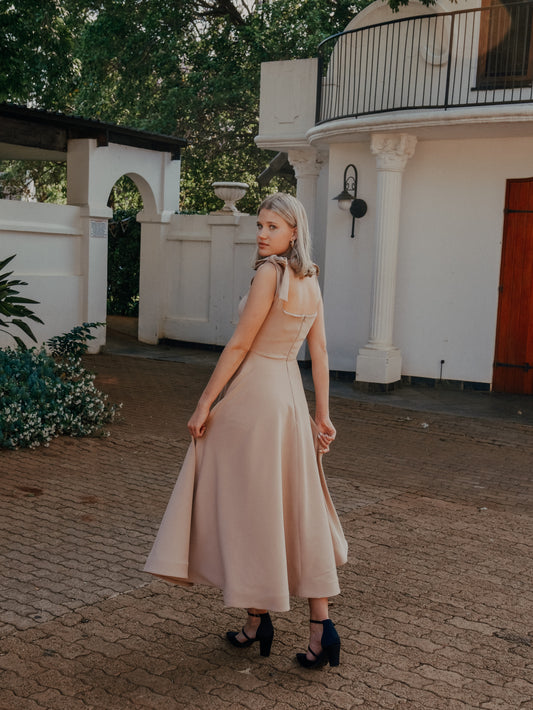 Sophia kitchen tea dress beige back